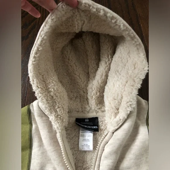 Ghostbusters Boys 3T Beige/Green Venkman Sherpa Lined Hooded Full-Zip Sweatshirt - Picture 6 of 13